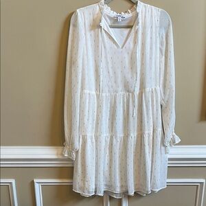 Express White Long Sleeve Dress with Ruffles